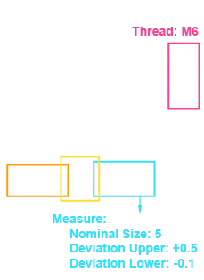 Dimensions with tolerances and thread identification